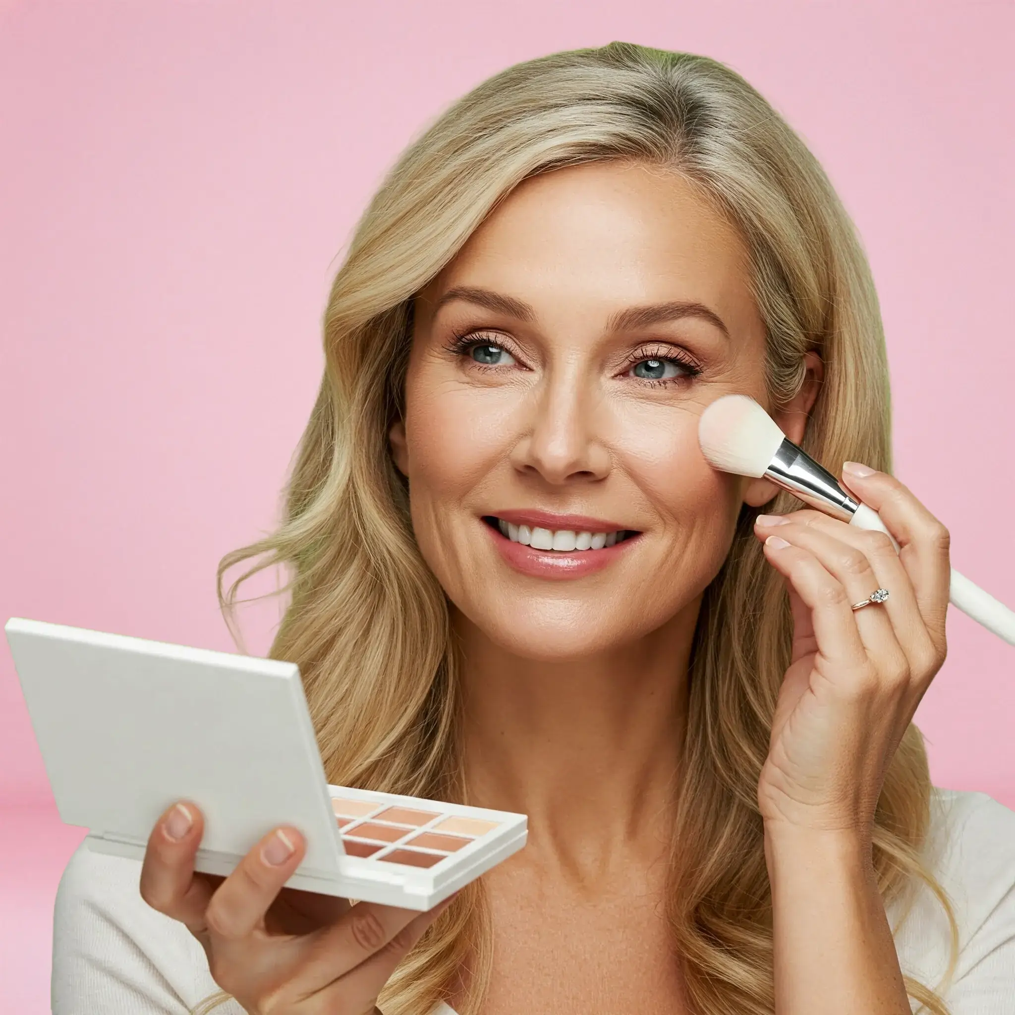 Farmasi Model Photo Woman with blonde hair holding a makeup palette