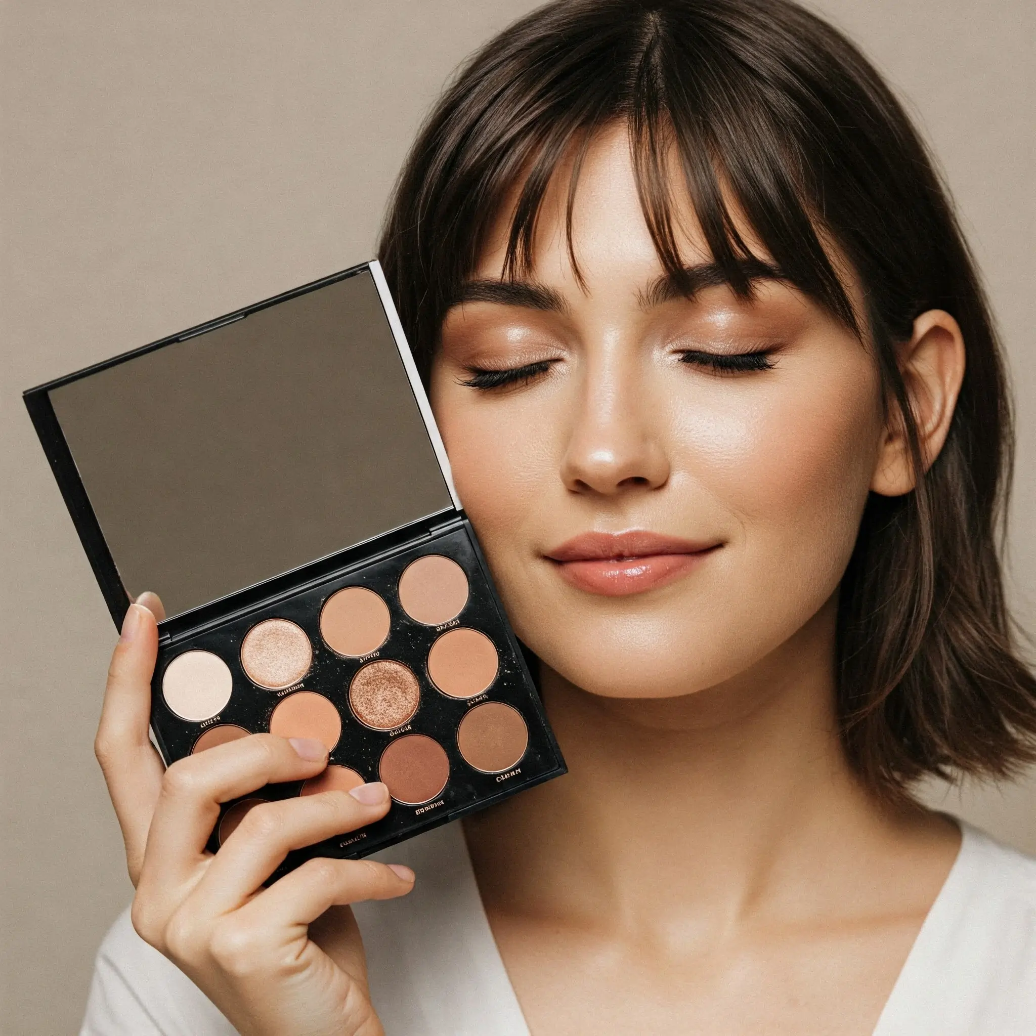Farmasi Model Photo Woman with brown hair holding a palette with her hand